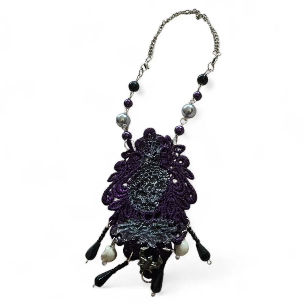 Elvira, Mistress Of The Dark Lace Beaded Handmade Necklace